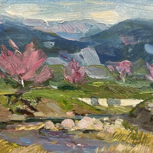 Pintura a óleo Mountain valley artwork colecionáveis natureza pintura arte original arte assinada