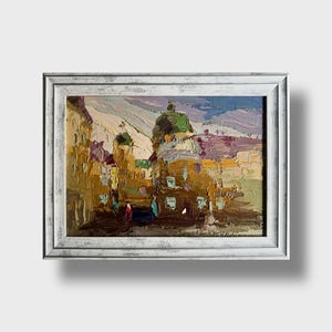 Ukrainian oil painting, Market on Lviv Square painting, Ukrainian painter, Ukrainian cityscape, Original on cardboard, Ukrainian decor