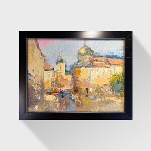 Oil painting Lviv market square painting Ukrainian painter wall home decor original painting Ukrainian decor Framed Lviv Cityscape painting
