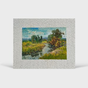 Ukrainian oil painting, Viliya River, Ukrainian painter, Ukrainian landscape, Original picture on fiberboard, Ukrainian decor, Textured