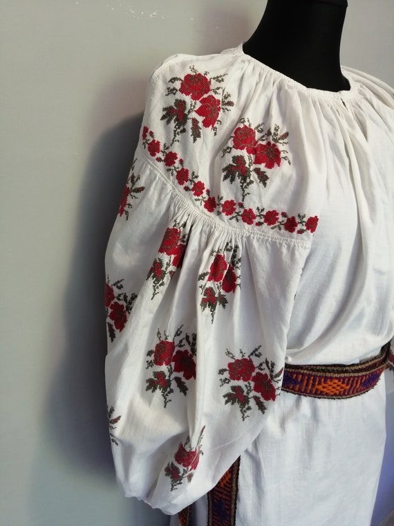 Cotton dress Nice saturated color Antique woman clothing Handmade Embroidered vyshyvanka Antique wear Antique BLUE embroidered dress