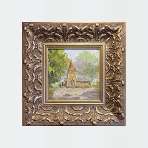Small Ukrainian oil painting, Truskavets Natural source, Ukrainian painter, Ukrainian landscape, Original picture on canvas, Ukrainian decor