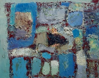 Abstract Blue Twilight Oil Painting: Textured Square Canvas Art