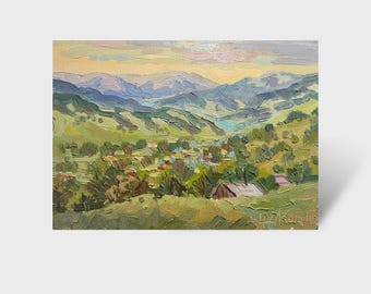 Pintura a óleo original, arte moderna, pintura de paisagem, pequena arte de parede, arte em tela, decoração de sala de estar, arte ucraniana, arte impressionista