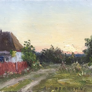Pintura a óleo Noite, Obra de arte original, paisagem, tela, decoração ucraniana, Feito à mão, texturizado