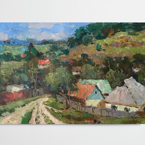 Ukrainische Ölmalerei, Sommer im Dorf, Ukrainischer Maler, Ukrainische Landschaft, Originalbild auf Leinwand, Ukrainischer Dekor, Strukturiert