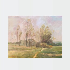 Pintura al óleo ucraniana, Se acerca el otoño, Pintor ucraniano, Paisaje ucraniano, Imagen original sobre cartón, Decoración ucraniana, Texturizado