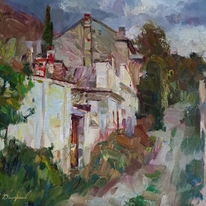 Oil painting on canvas, Old town, Ukrainian painter, original painting, wall decor, Home Decor, kitchen decor