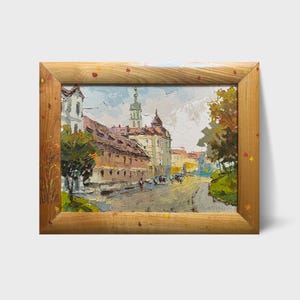 Ukrainian oil painting, Lviv street painting, Ukrainian painter, Ukrainian cityscape, Original picture on canvas, Ukrainian decor, Framed