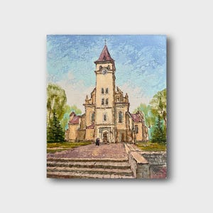Vintage Oil painting City Church painting Ukrainian painter wall home decor original painting Ukrainian decor cityscape painting Textured