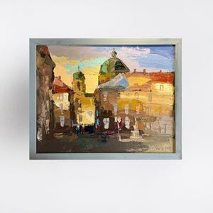 Oil painting Lviv market square painting Ukrainian painter wall home decor original painting Ukrainian decor Framed Lviv Cityscape painting