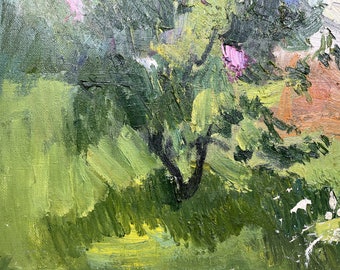 油絵 ライラックの茂みのアートワーク 収集品 自然画 オリジナル