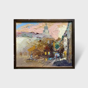 Ukrainian oil painting, Lviv square painting, Ukrainian painter, Ukrainian cityscape, Original picture on canvas, Ukrainian decor, Framed
