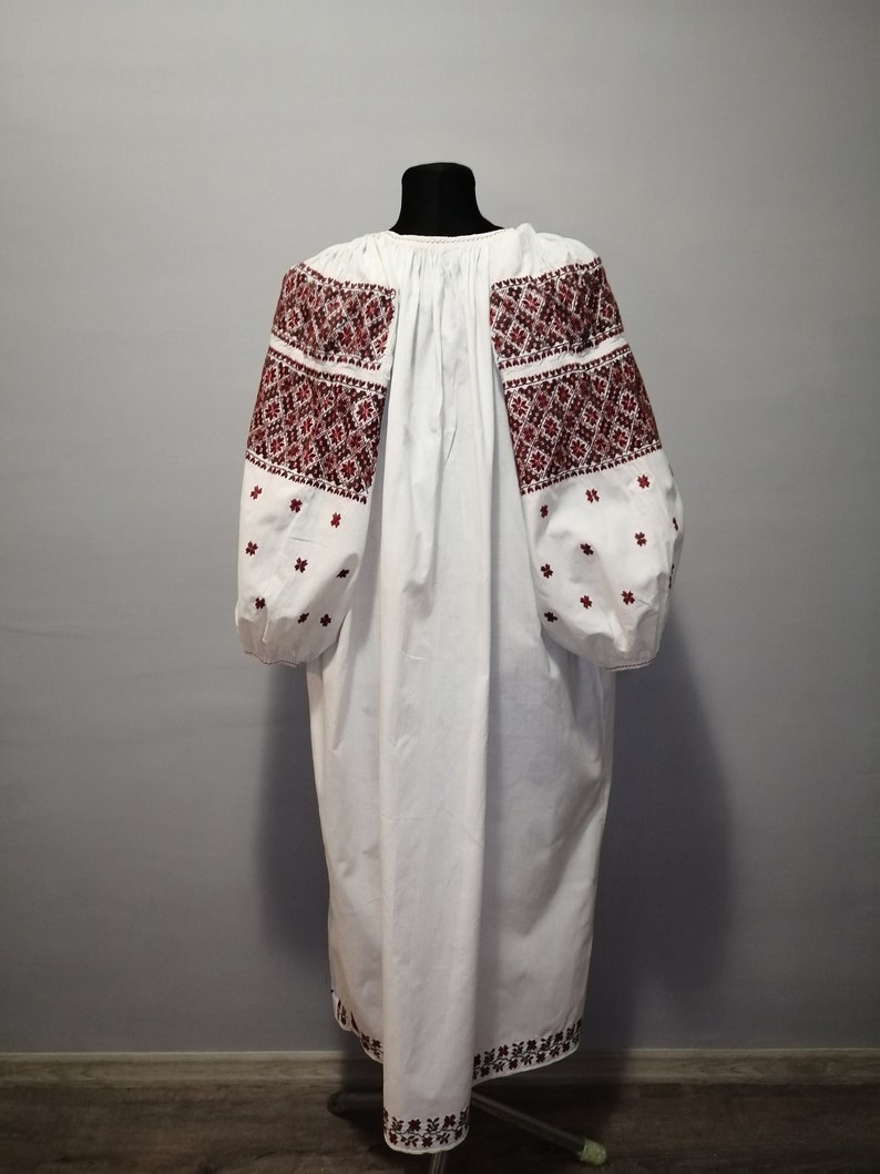 Vintage traditional Ukrainian embroidered dress Vyshyvanka Handmade embroidered shirt Embroidered folk women's shirt Homespun dress cotton image 7