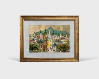 Oil painting Lviv painting Ukrainian painter wall home decor original painting Ukrainian decor Framed Ukrainian Cityscape painting Textured