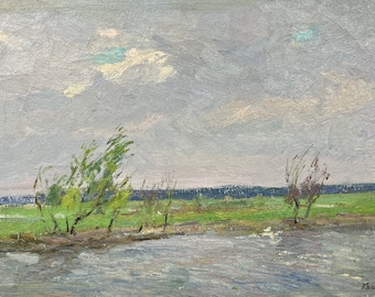 Oil painting Wind over river painting Ukrainian painter wall home decor original painting Ukrainian decor River landscape painting Framed