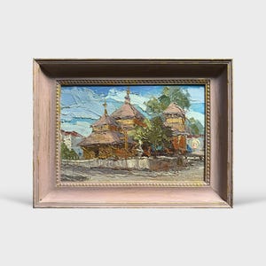 Oil painting Village church in Carpathians painting Ukrainian painter home decor original painting Ukrainian decor countryside painting