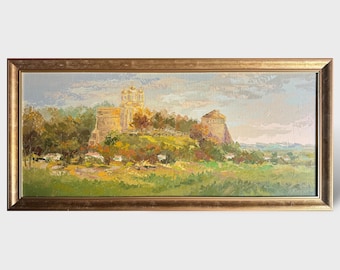 Large Ukrainian oil painting, Ostroh castle panorama, Ukrainian painter, Ukrainian landscape, Original picture on canvas, Ukrainian decor