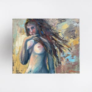 Abstract Ukrainian oil painting, Nu model portrait, Ukrainian painter, Primitive Genre painting Original picture on canvas Ukrainian decor