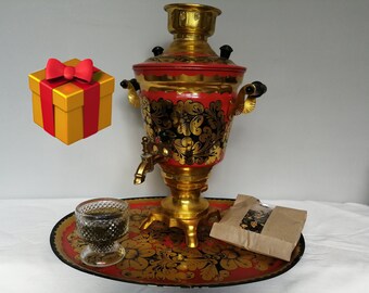 Samovar brown colored with tray Home Kitchen Teapot Tea Coffee Maker and Free fruit tea