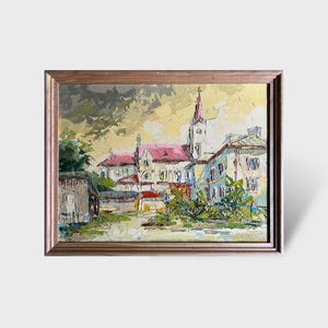 Ukrainian oil painting, Country church painting, Ukrainian painter, Ukrainian cityscape, Original picture on canvas, Ukrainian decor, Framed