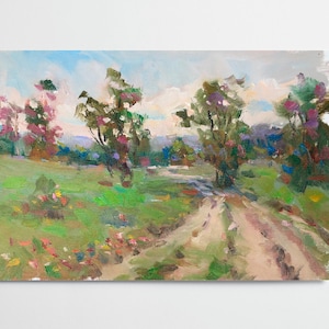 Oil painting Road to home Ukrainian painter wall home decor original painting Ukrainian decor picture on canvas Textured landscape painting