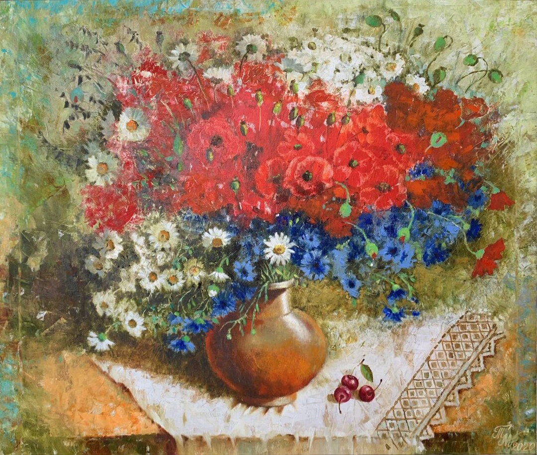 Oil Painting Wildflowers Still Life Mixed Flowers Floral Still Life