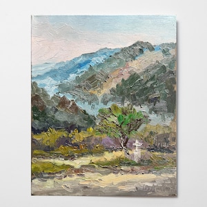 Oekraïens olieverfschilderij, rand van het dorp Karpaten, Oekraïense schilder, Oekraïens landschap, originele foto op canvas, Oekraïens decor