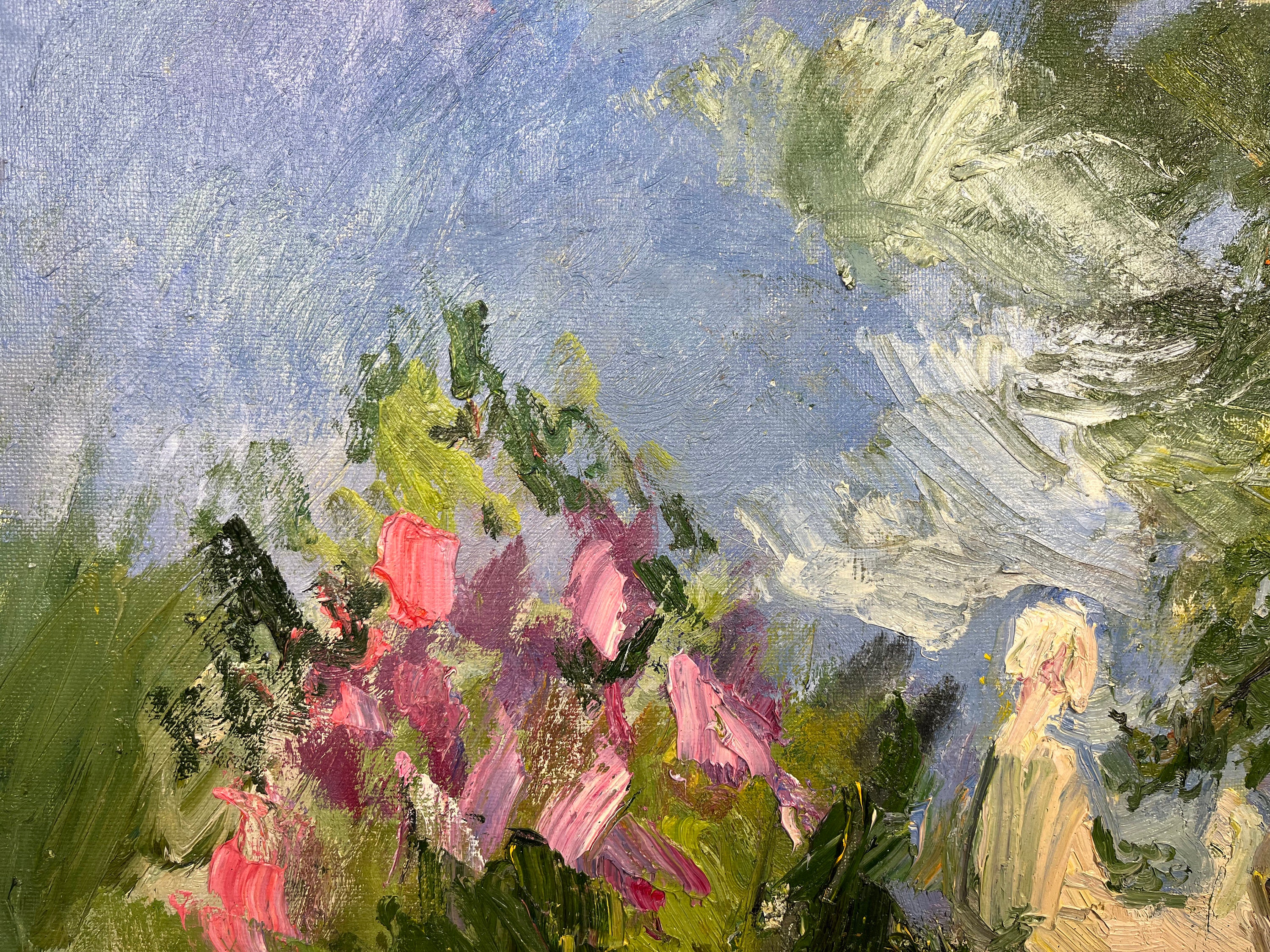 油絵 ライラックの茂みのアートワーク 収集品 自然画 オリジナル