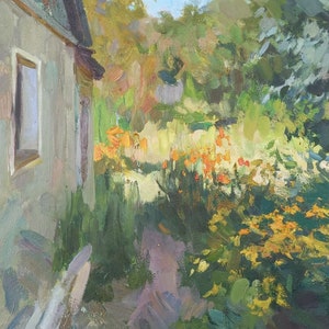Oekraïens landschapsolieverfschilderij, tuinbloemen, bloemenschilderij, originele kunstwerken op canvas, Oekraïens decor, handgemaakt, landelijk landschap