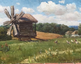 Pintura a óleo original, arte vintage, pintura de paisagem, arte de parede pequena, arte em tela, decoração de sala de estar, arte ucraniana, arte impressionista
