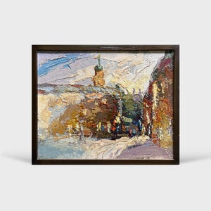 Ukrainian oil painting, Lviv market square, Ukrainian painter, Ukrainian cityscape, Original picture on canvas, Ukrainian decor, Framed