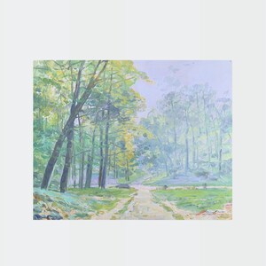 Pintura al óleo ucraniana, Mañana en el bosque, Pintor ucraniano, Paisaje ucraniano, Imagen original sobre cartón, Decoración ucraniana, Texturizada
