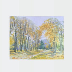 Pintura al óleo ucraniana, En el parque, Pintor ucraniano, Paisaje ucraniano, Imagen original sobre cartón, Decoración ucraniana, Texturizado