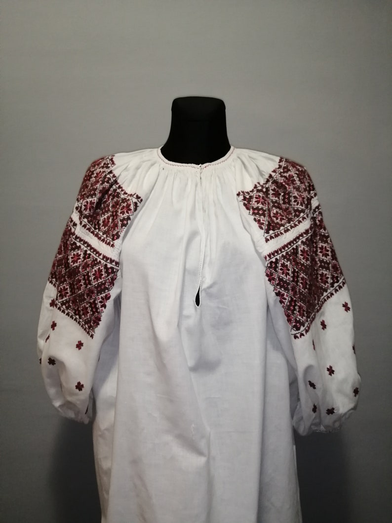 Vintage traditional Ukrainian embroidered dress Vyshyvanka Handmade embroidered shirt Embroidered folk women's shirt Homespun dress cotton image 10