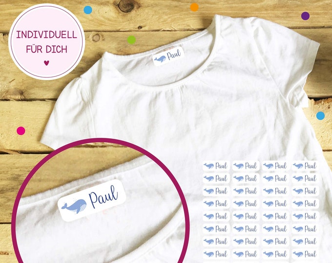 personalized iron-on labels whale (48 pieces)