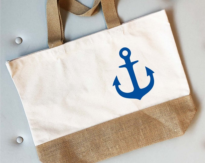 Beach bag, extra large jute bag "Anchor"