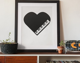 Piano Love impresión de pared, descarga digital, decoración de la pared, arte de la pared del piano, piano, minimalista, arte de pared imprimible, impresión de cita inspiradora