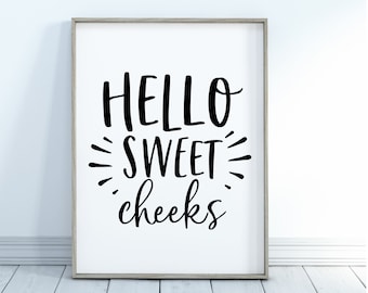 Sweet Cheeks Funny bathroom art Printable, Digital Download, Funny bathroom signs, funny bathroom wall decor, funny bathroom print, Wall Art