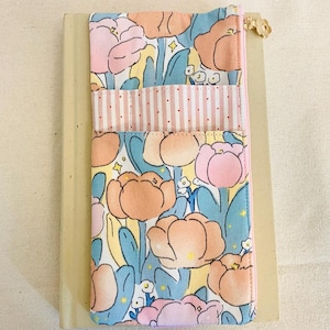 Attachable elastic bookmark pen holder with zipper, planner pen pouch, journal pen pouch, notebook pen pouch, tulips