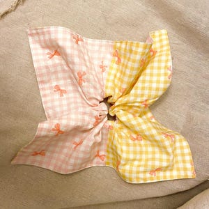 Patchwork Square Scrunchies, gingham & bow, many fabrics to choose from
