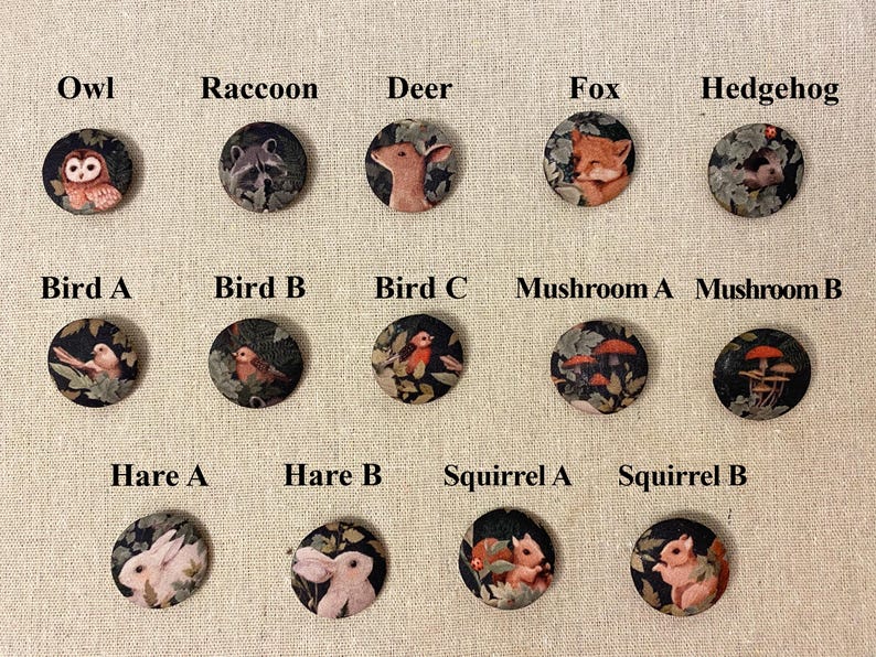 Large Forest Animal Buttons: 30mm/1.18” Sewing Embellishments, Woodland ...