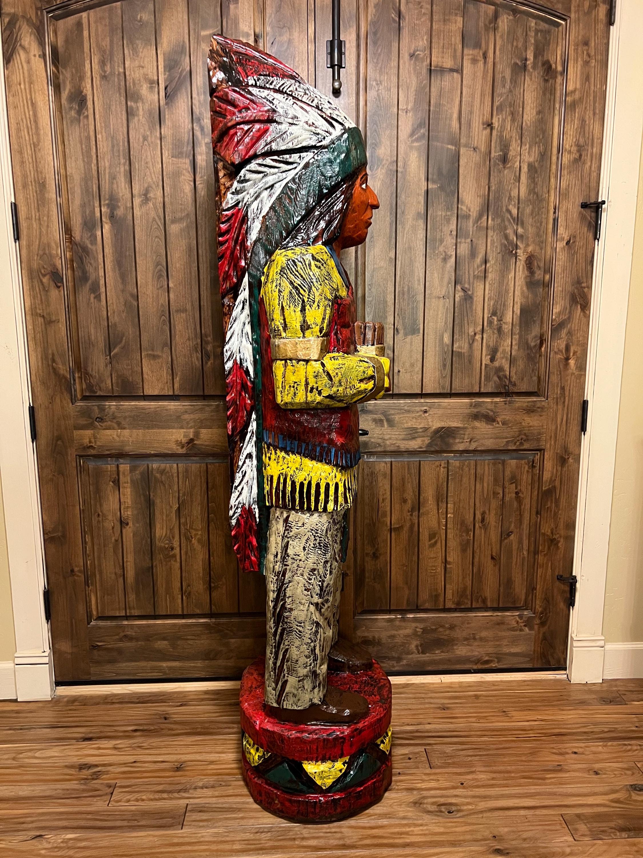 Cigar Store Indian Vintage 6' 6” Wood Carving by Pat Brumfield