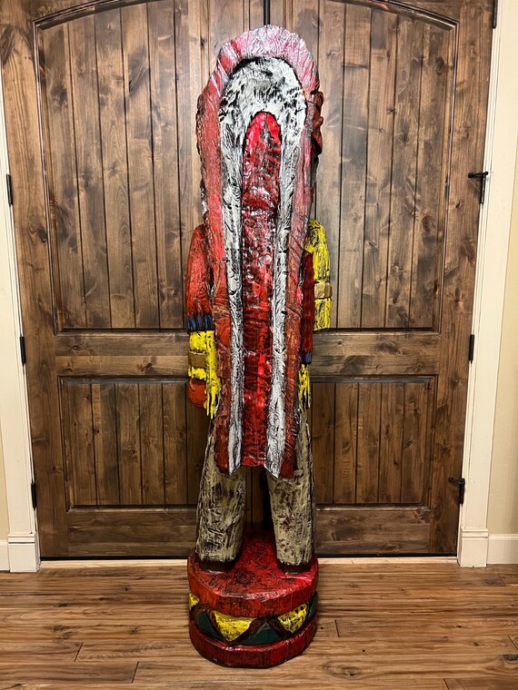 Cigar Store Indian Vintage 6' 6” Wood Carving by Pat Brumfield