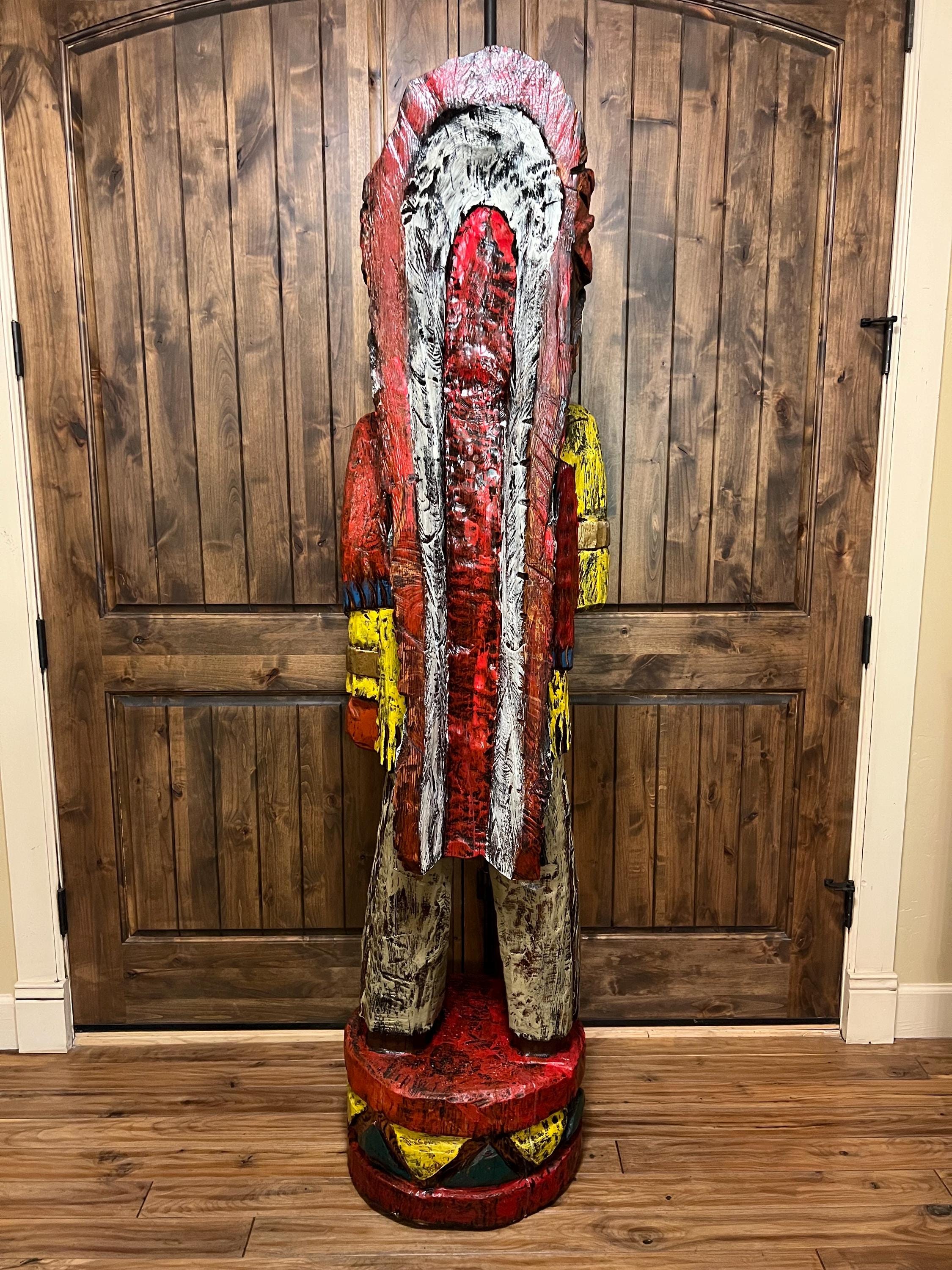 Cigar Store Indian Vintage 6' 6” Wood Carving by Pat Brumfield