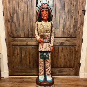 フランク・ギャラガー作ヴィンテージ 120cmシガーストア・インディアン手作り像 Cigar Store Indian Chief 6 Ft Wood Carving by Frank Gallagher