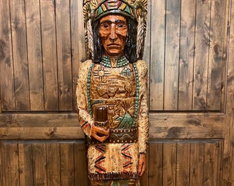 Vintage Cigar Store Indian Wood Carving: 6 Ft Ralph Gallagher
