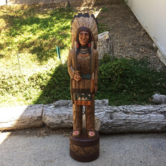 John Gallagher 5 Foot Carved Wooden, Wooden Indian Statue Life Size