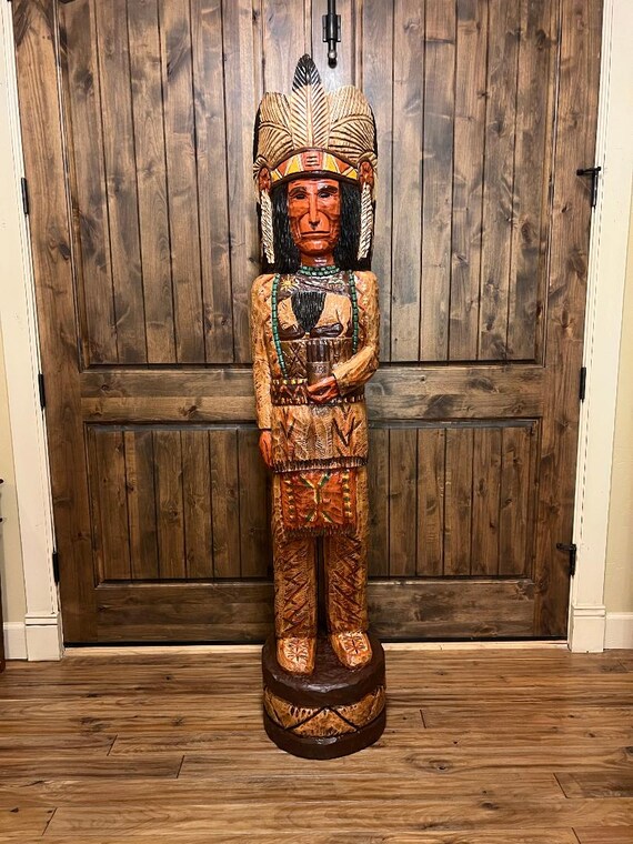 wooden indian tobacco shop Cigar Store Indian Chief 6 Ft Wood Carving by Frank Gallagher Native  American