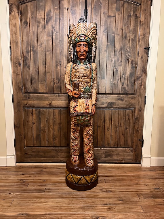 Vintage Cigar Store Indian Wood Carving: 6 Ft Ralph Gallagher